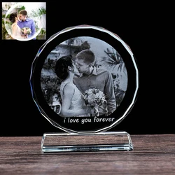 Customized Round Shape Crystal Glass Photo Frame Personalized Figurines Crystal Birthday Friends Gifts Home Decor