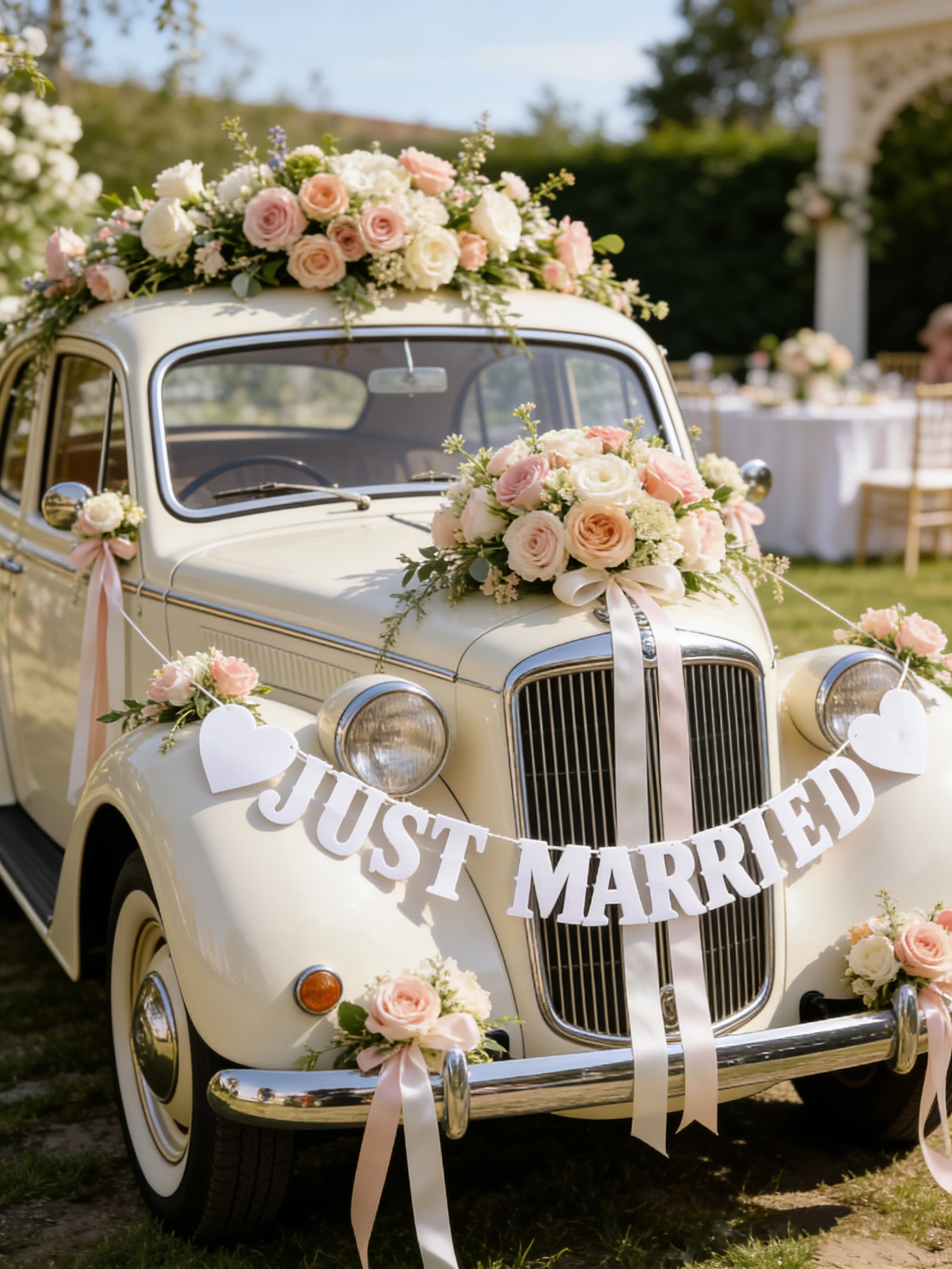 Just Married Banner White Heart Bunting Wedding Car Decoration Garland Bridal Shower Engagement Photo Prop Party Supplies Gift