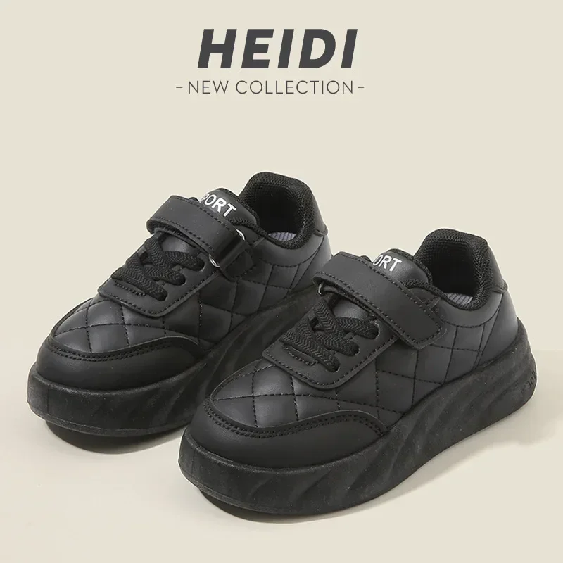 Children Spring Autumn Solid Color Lightweight Sneakers Boy Girls Soft Soled Casual Breadboard Shoes Checkered Upper White Shoes