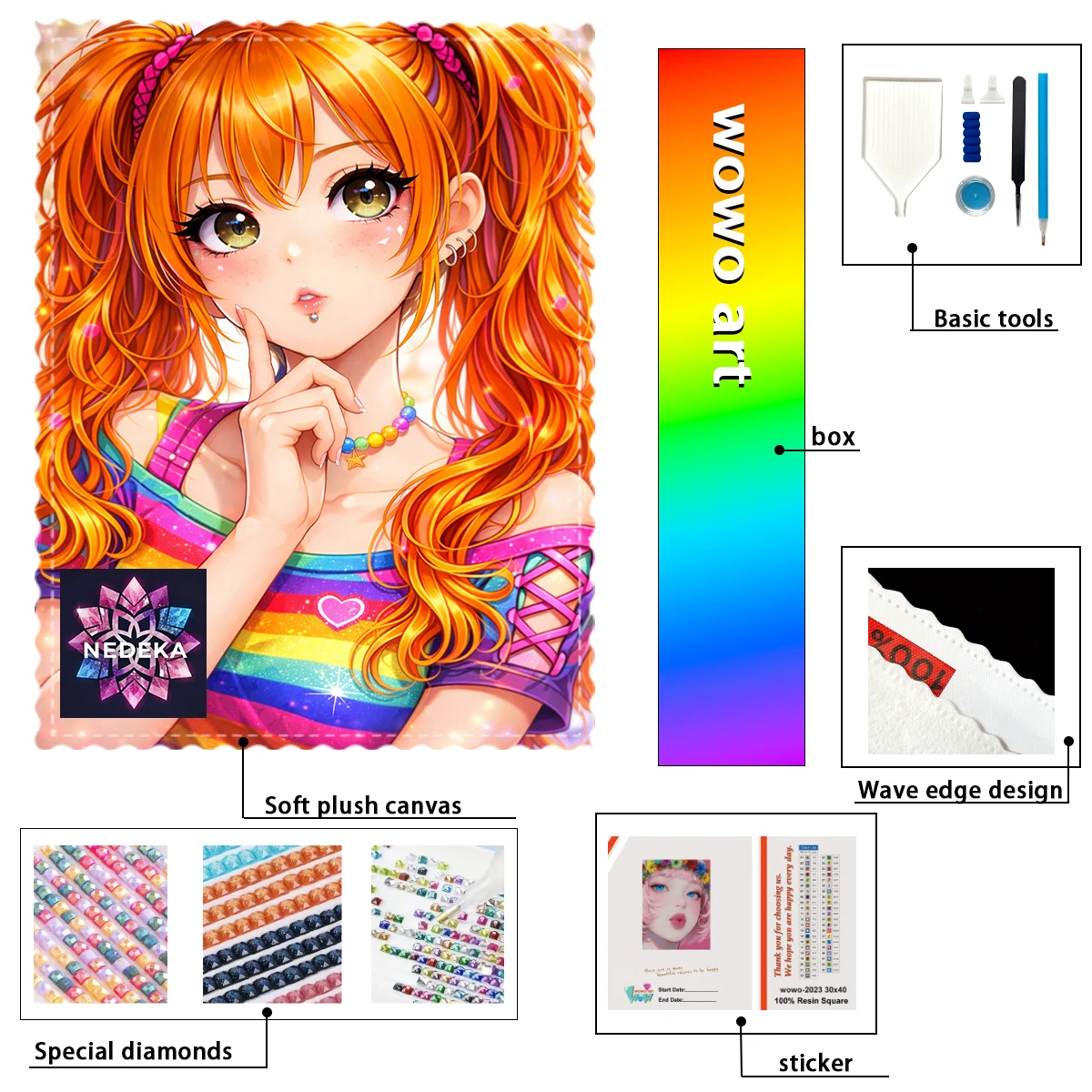 【nedeka_ダイヤモンドアート】虹色のドレスを着たかわいいブロンドの女の子-クリスタルabラインストーン-fdラインストーン-パーフェクトレジンダイヤモンド