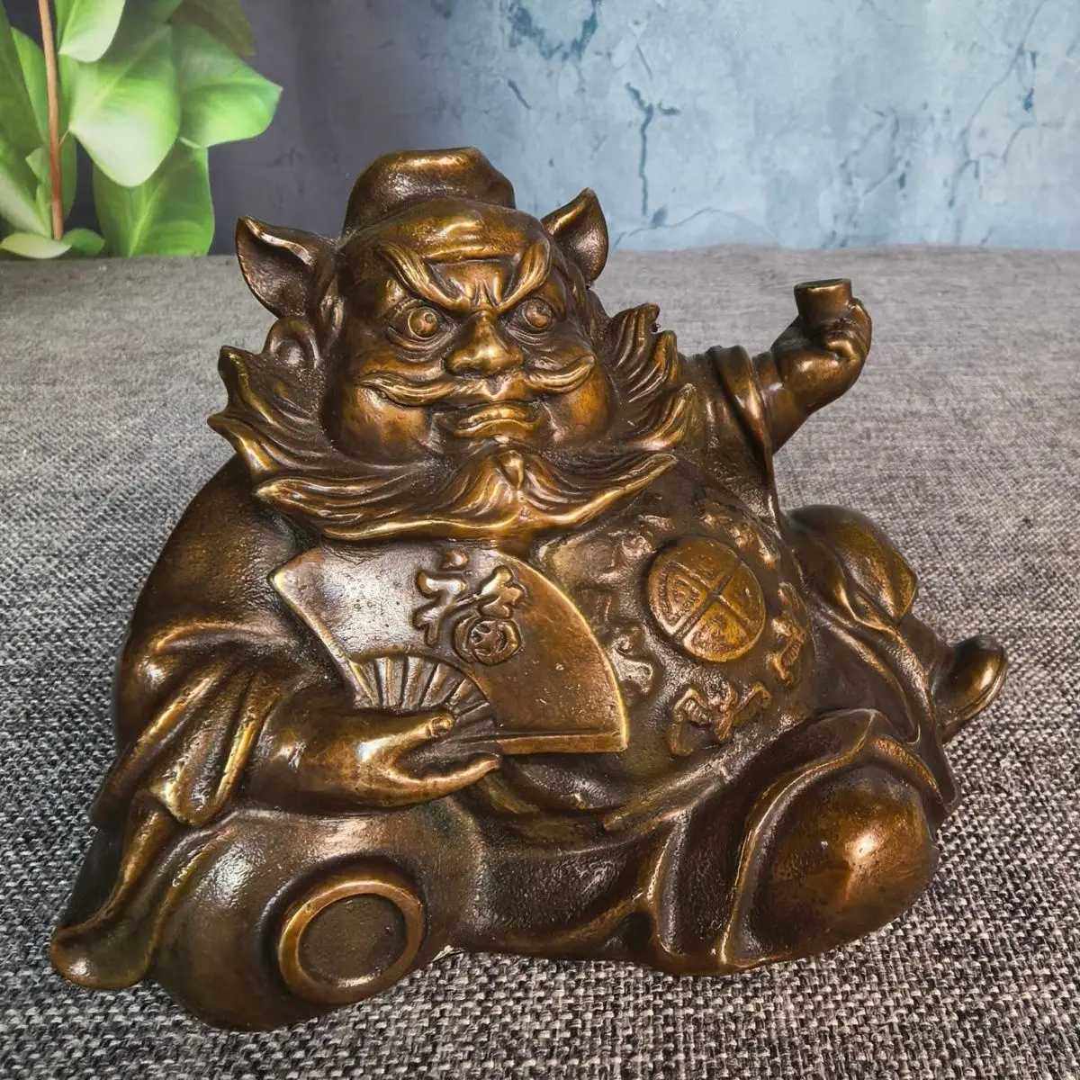 Brass Heavenly Master Zhong Kui Sculpture Kuixing Statue for Home Decor, Symbolizing Noble Integrity