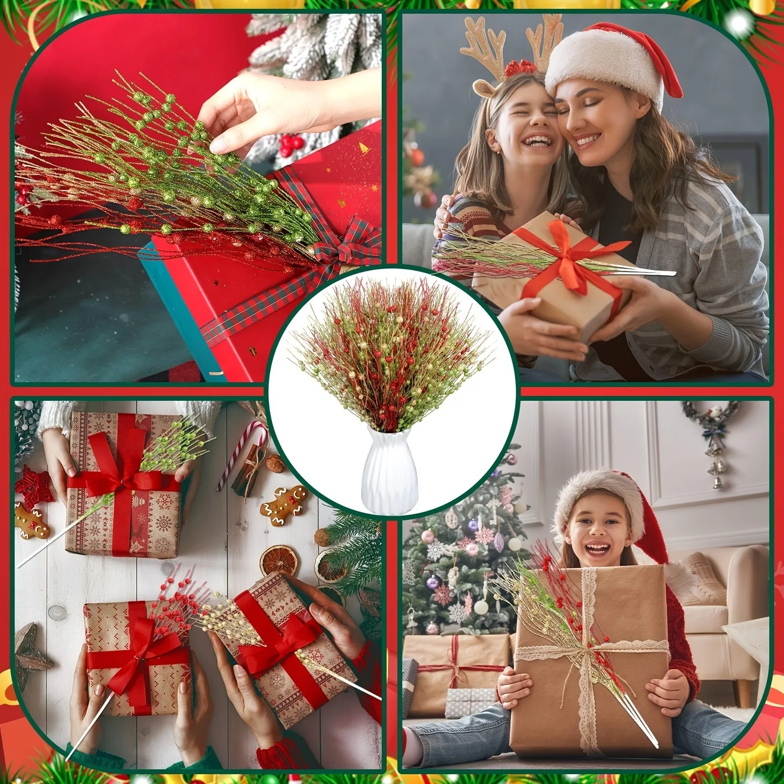 9/18 قطعة بريق التوت الاصطناعي باقة عيد الميلاد الديكور شجرة عيد الميلاد الحلي للمنزل ديكور السنة الجديدة 2026 هدايا اكسسوارات