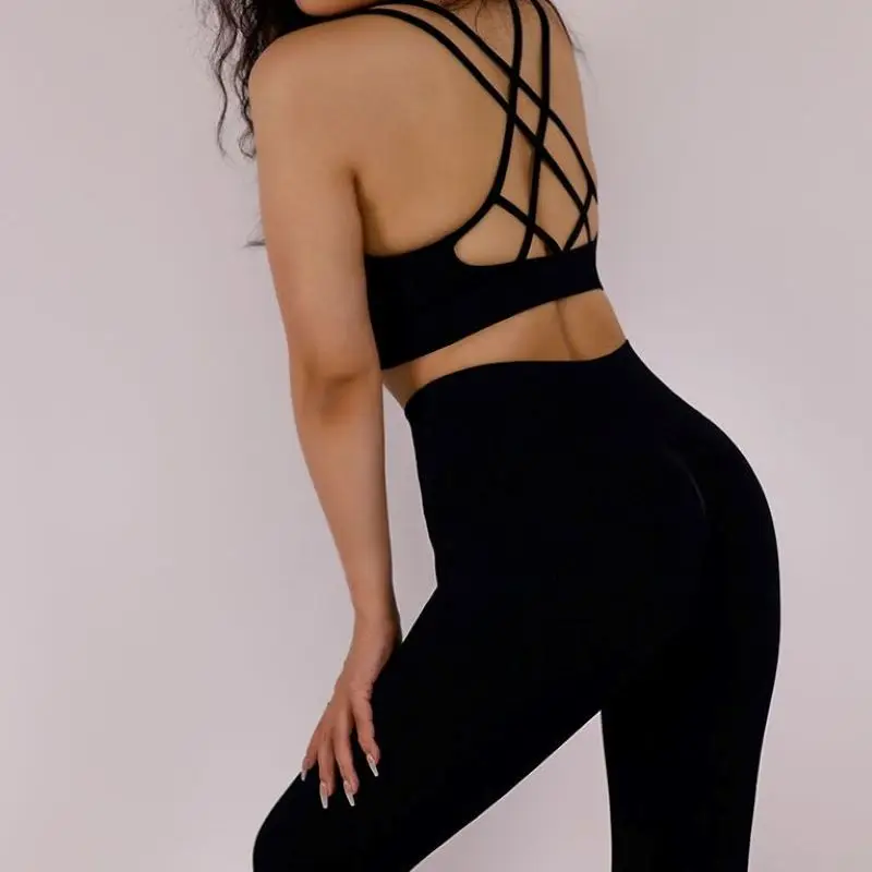 MODITIIN Women Gym Set Sexy Hollow Back Bra Tops High Waist Push Up Leggings Pretty Color Design Workout Good Feel Wear