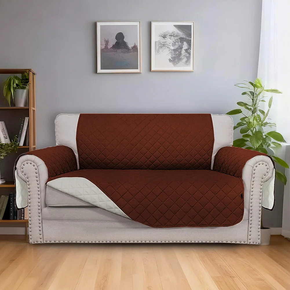 Pet Sofa Cover Loveseat Cover Pet Friendly Home Brown Easy Installation Loveseat Protector Elastic Straps Quilted Texture