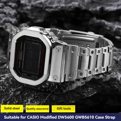 DW5600 Modified Case Strap for G-SHOCK Casio 3229 DW-5600 GW-B5600 GW-M5610 Metal Bezel Shell Watchband Stainless Steel Chain