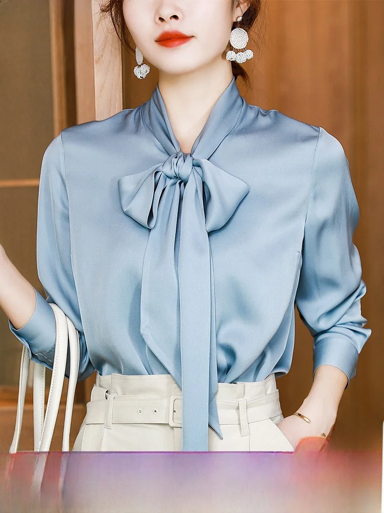 

Silk irt Women's Inner Wear Silk Top Early Spring Sa Knot White Base Layer Overlap irt Casual Sle