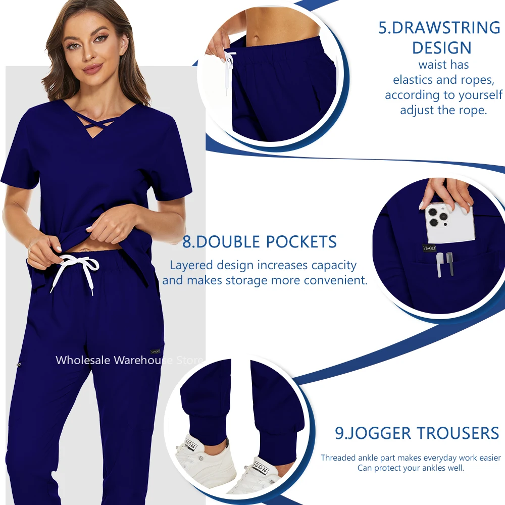 Quallity Women Nurse Uniform with Pocket Beauty Salon Work Uniforms Short-sleeved Health Services Work Wear Medical Scrubs