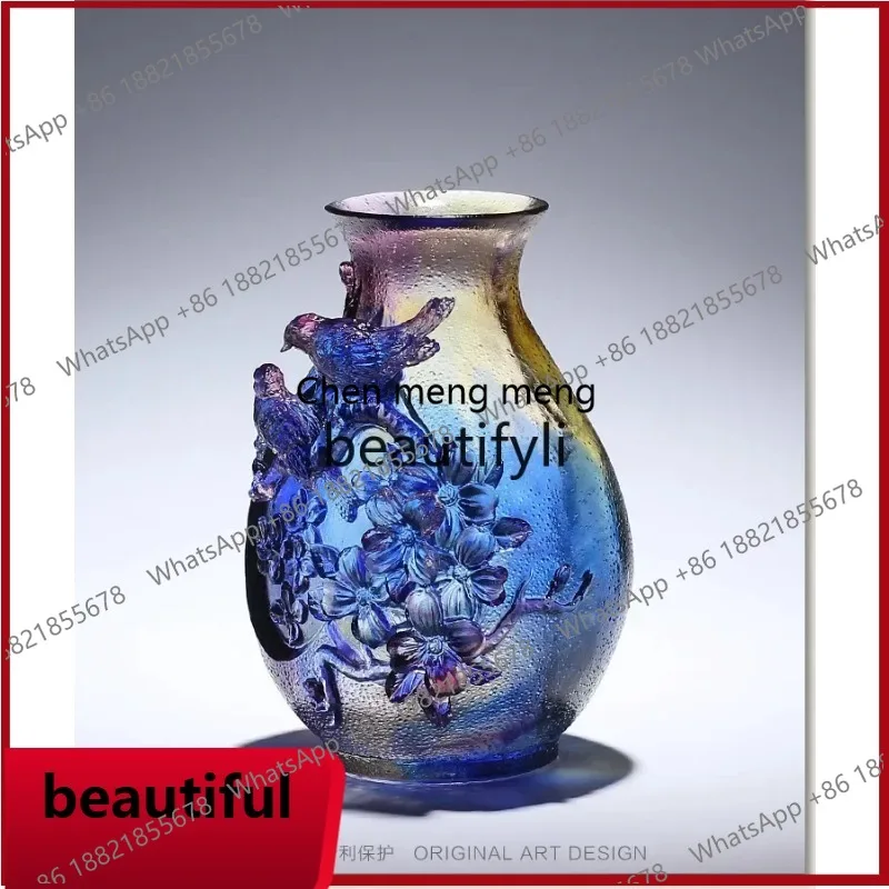 Ancient glazed eyebrows plum vase ornament housewarming new home living room home crystal decoration X