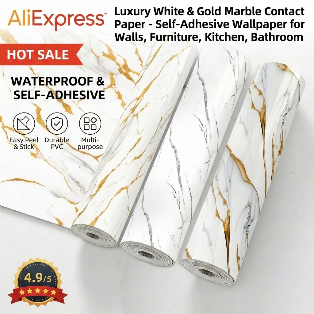 

Glossy Faux Marble Wall Sticker 2mm Thick 3m Self-Adhesive Removable Waterproof Oil-Proof for Cabinets Bathroom Home Decor