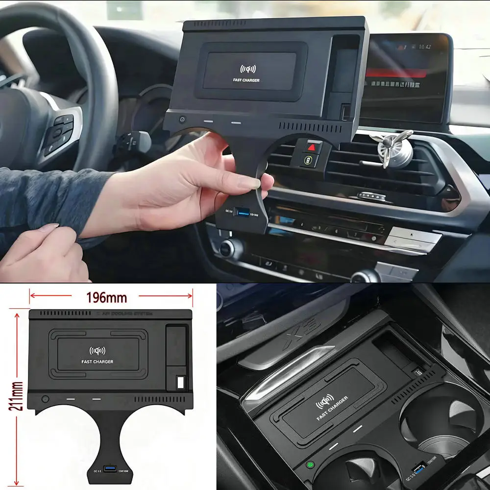 

Car Qi Wireless Charger For BMW X3 G01 X4 G02 IX3 2018 ~2024 Special Mobile Phone Charging Plate LHD Car Accessories