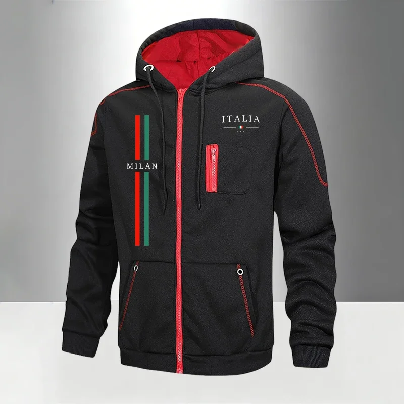 Fall Winter Daily Casual Sports Jogger Sportswear Men's Set/Coat/Pants Italy Fashion Tracksuit Zipper Hooded Coat & Sweatpants view 5