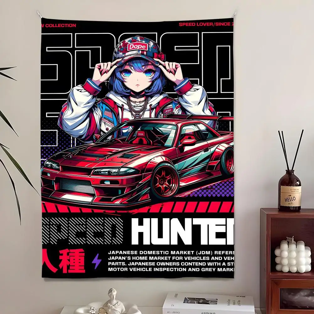 Famous JDM Car Culture Tapestry Aesthetic Wall Tapestry Hanging Decor Microfiber Fabric Poster for Bedroom Living Room Home