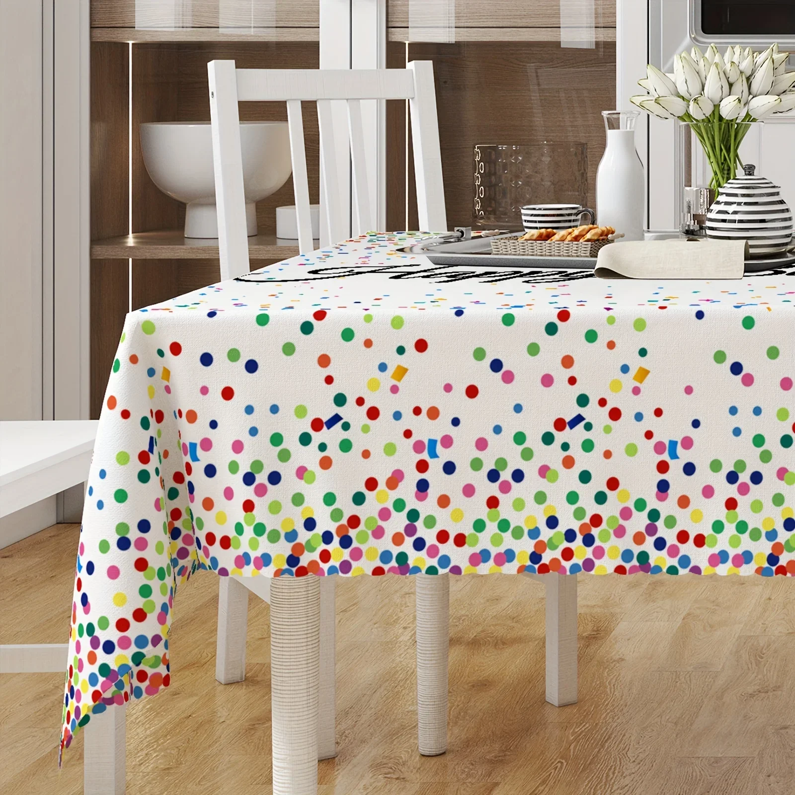 1 rectangular tablecloth, birthday party tablecloth, colorful dot tablecloth, celebration tableclothxzj