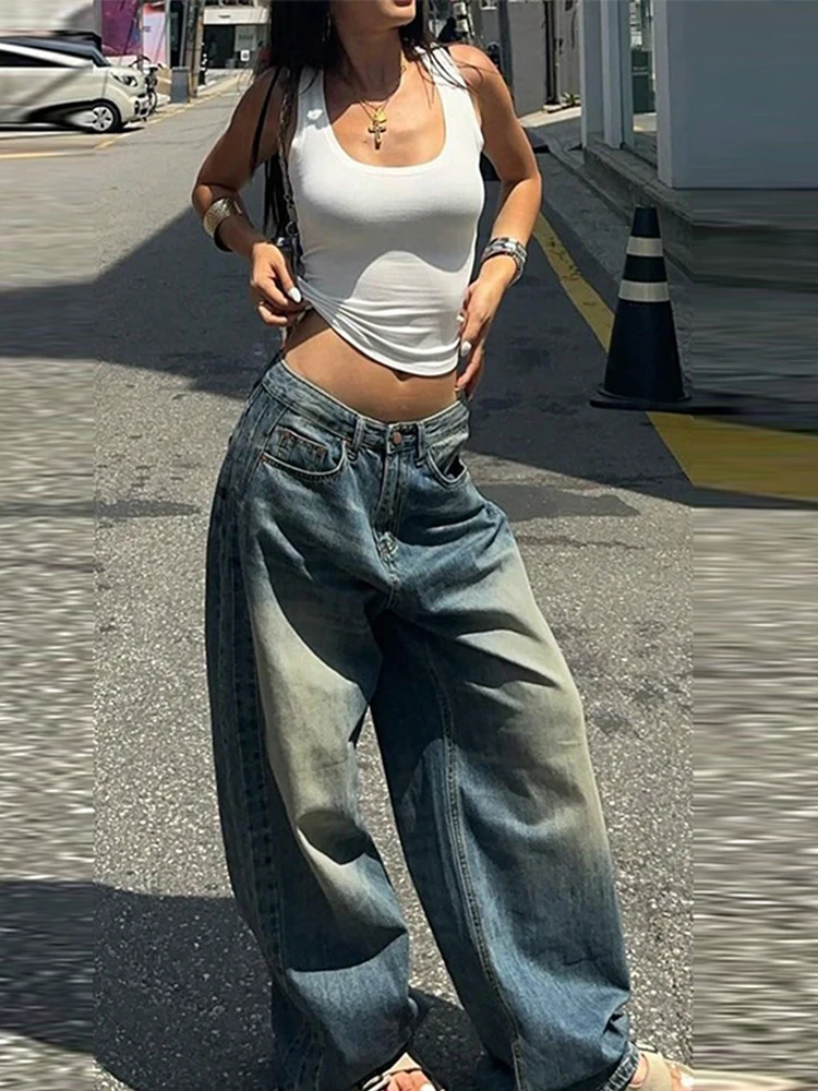 Oversized Baggy Jeans Pants For Woman Y2K Harajuku Hip-hop Vintage Pop Gothic High Waist Wide-leg Pants Streetwear Trousers