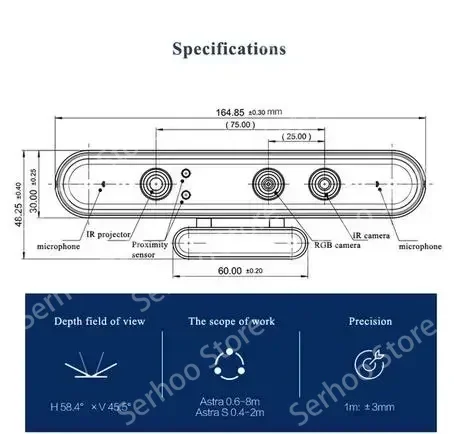 ORBBEC S Somatosensory Depth Camera Face/Gesture Recognition ROS Robot Eyes 3D Scanner VR/AR Sensor Module