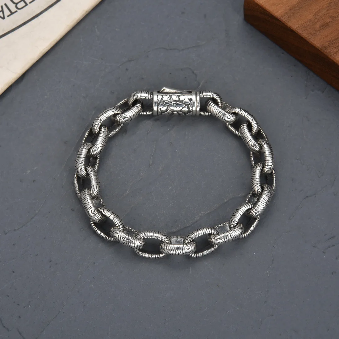 Factory Price Crackle Printed Pattern Bracelet 925 Silve Creative Design Personalized Retro Handmade Aggressive Fashion Jewelry