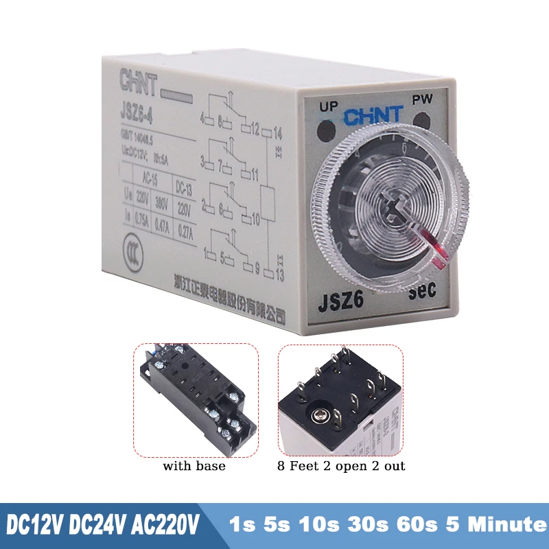 

DC12V 24V AC220V Time Delay Relay With Base 1s 5s 10s 30s 60s 5 Minute 2 Ground 8 Feet 2 Open 2 Out Mini Time Relay Metal Black