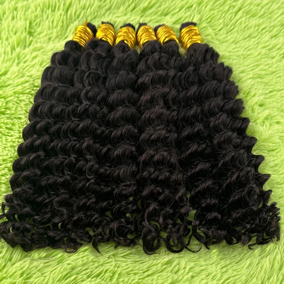 100% Echt haar Bulk voor Vlechten Diepe Golf Onverwerkte Natuurlijke Zwarte Indiase Remy Menselijk Vlechthaar Bulk Extensions voor Vrouw