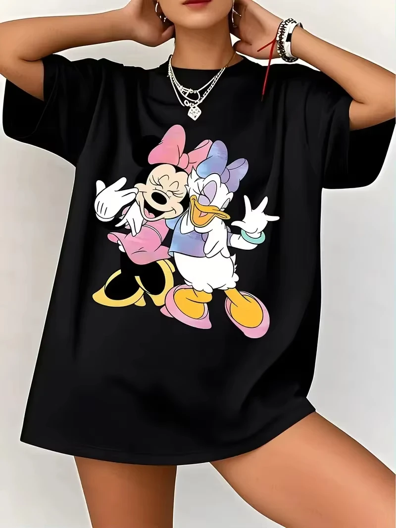 T-shirt da donna Disney Minnie Mouse Daisy Duck Sorriso T-shirt Coppia Cotone Casual Oversize Ragazze Tees Top Vacanza