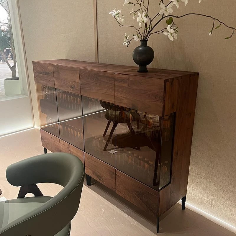

dining side cabinet Solid wood wine cabinet Simple glass display cabinet Living room locker Integrated against the wall