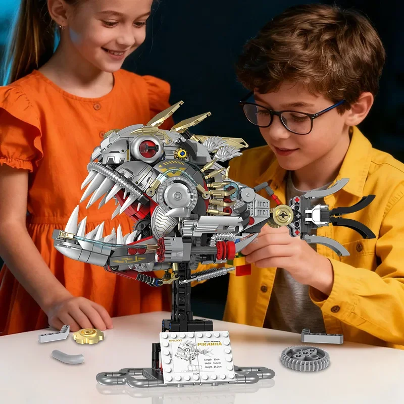 1019 pçs tribo mecânica piranha modelo kit blocos de construção animal biônico com articulações móveis pequena partícula brinquedo ornamento 96224