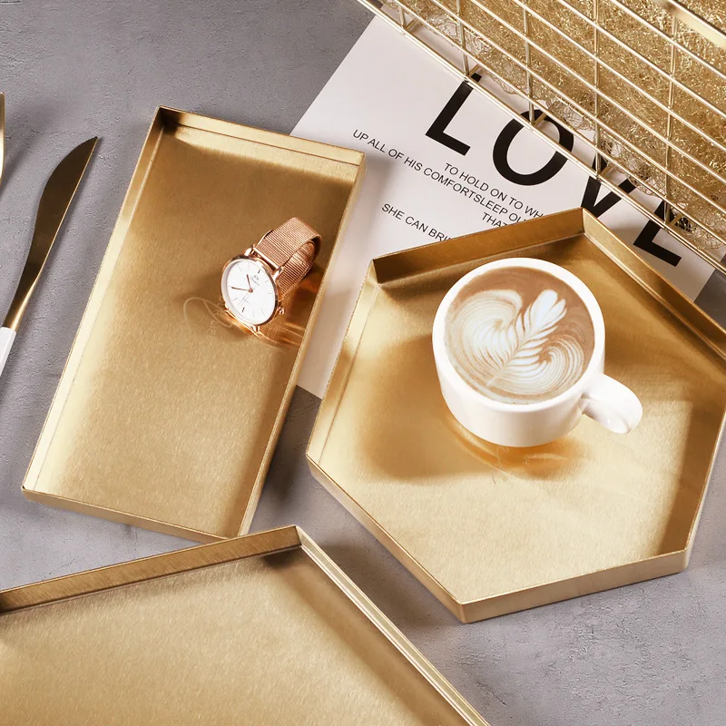 Gold Geometry Stainless Steel Storage Tray Nordic Storage Tray Cosmetic Box Gold Tray Tray Decoration on Table Home Storage