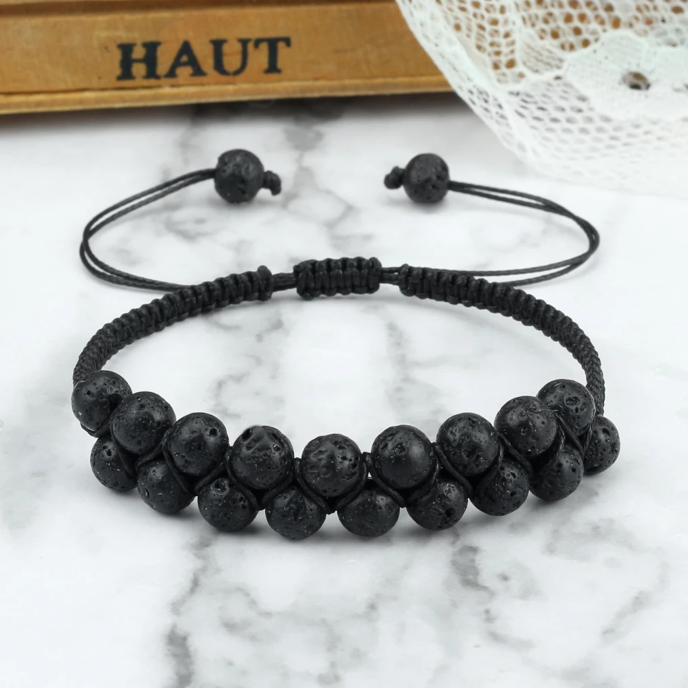 6mm Natural Stone Beads Bracelet New Matte Black Volcanic Lava  Braided Bracelets Men for Energy Healing Women Jewelry pulsera