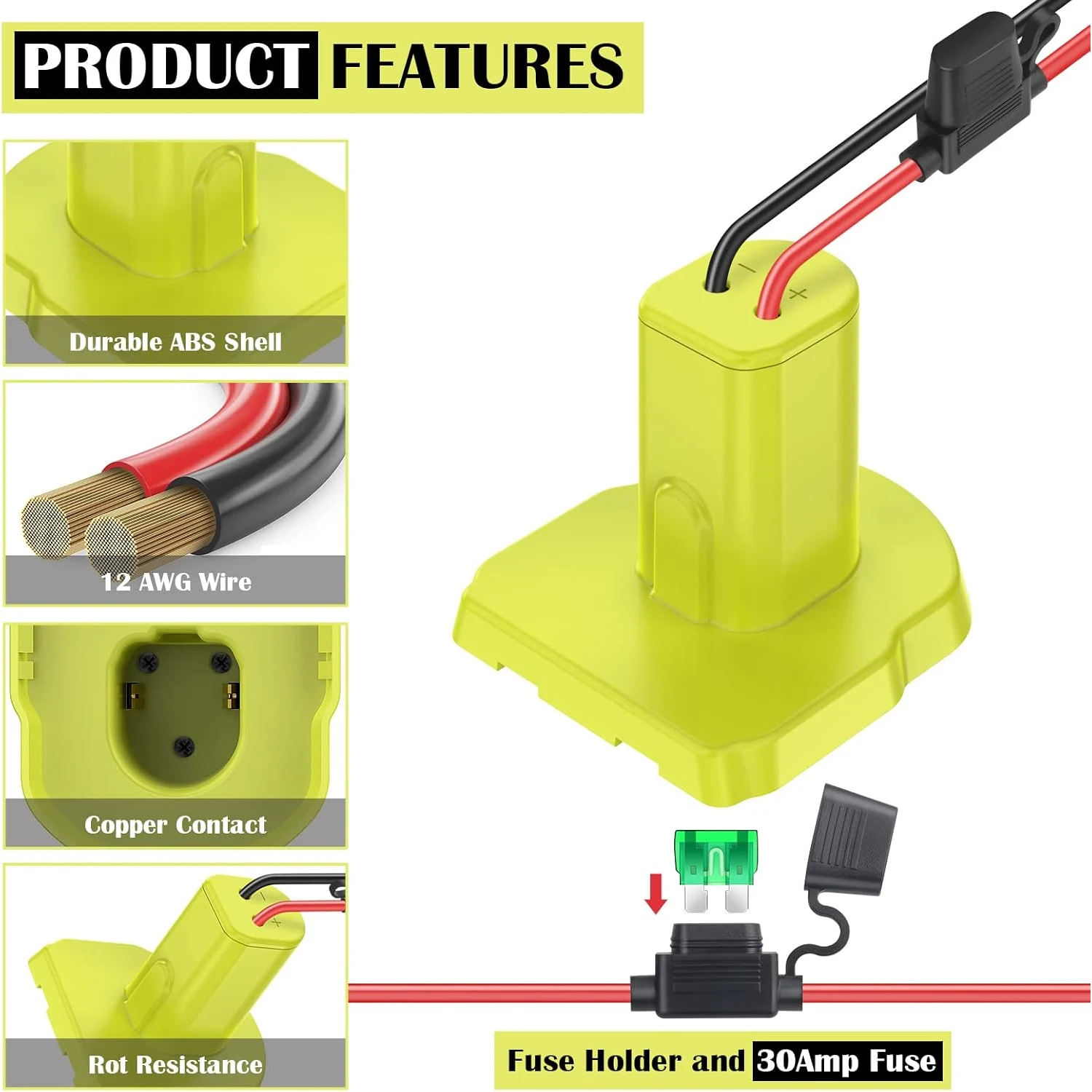 Power Wheel Adapter for Ryobi 18V Battery Adapter Power Wheel Battery Conversion Kit with Fuses and Connectors for Robotic Toy