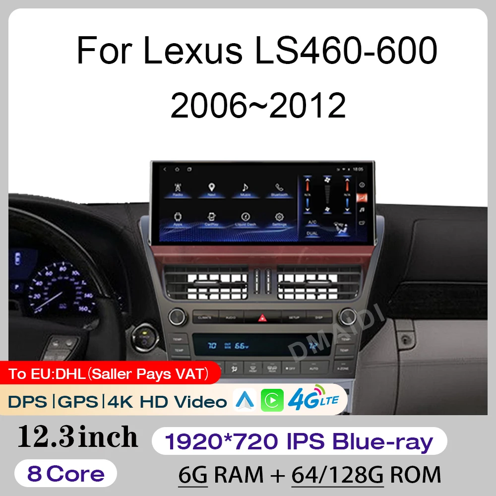 

12.3Inch For Lexus LS460-600 2006-2012 Stereo Multimedia Player Car Radio GPS Navigation BT WiFi Bluetooth DPS 4K HD Video