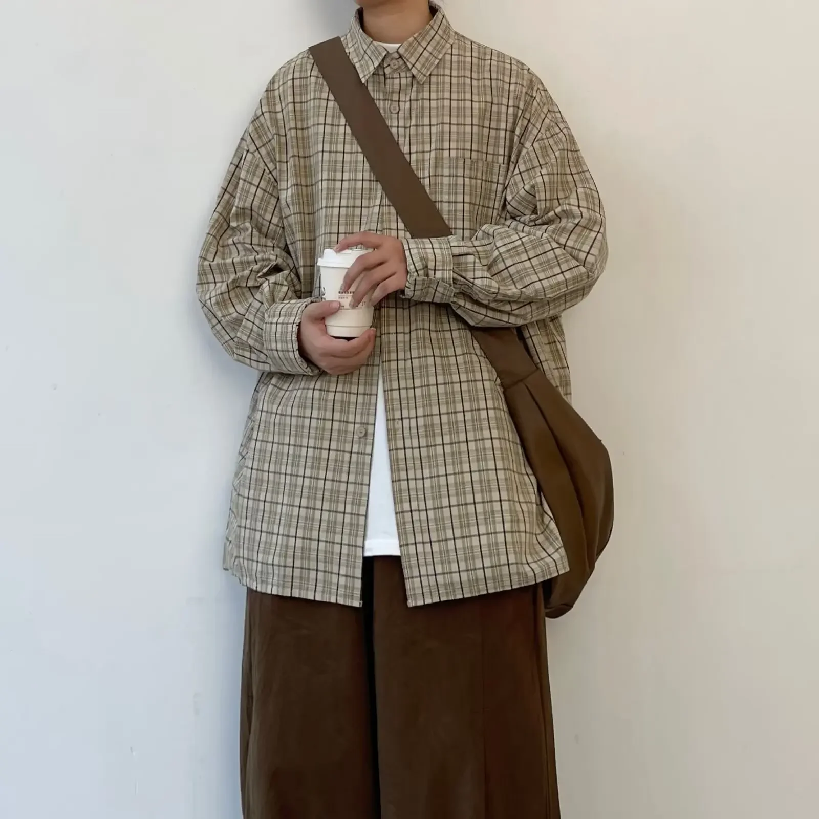 Spring New Japanese Harajuku Checkered Men's Shirt Vintage Casual Loose Shirt For Men Y2k Korean Streetwear Men Clothing
