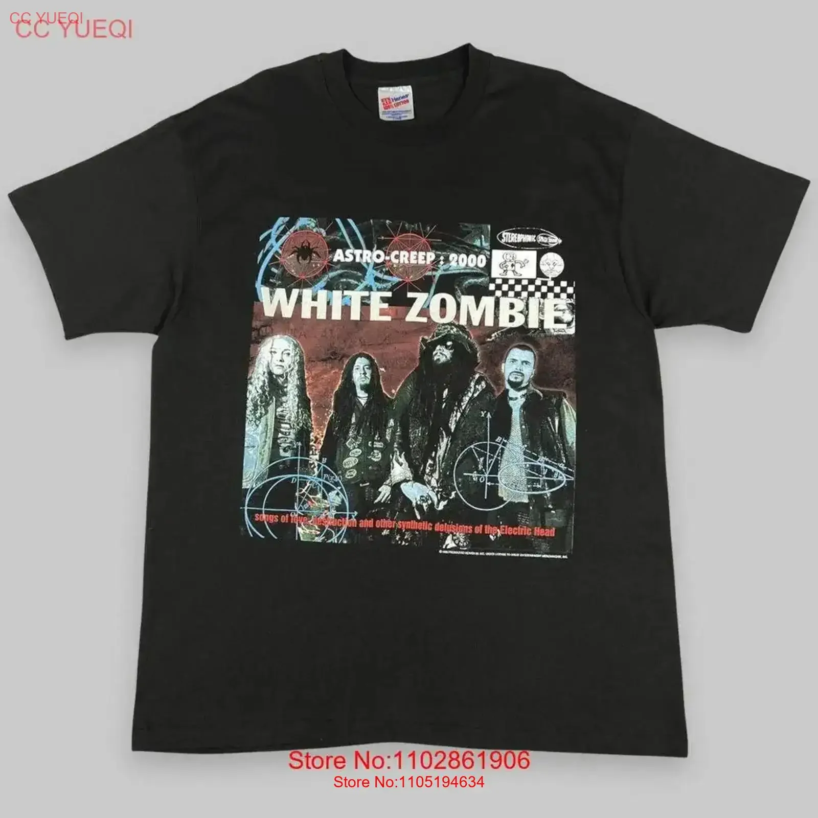 1995 الأبيض زومبي أسترو كريب 2000 أسود تي شيرت إعادة طباعة S 5XL KH6935 خمر غسلها موضة تنوعا أنيق قليلا