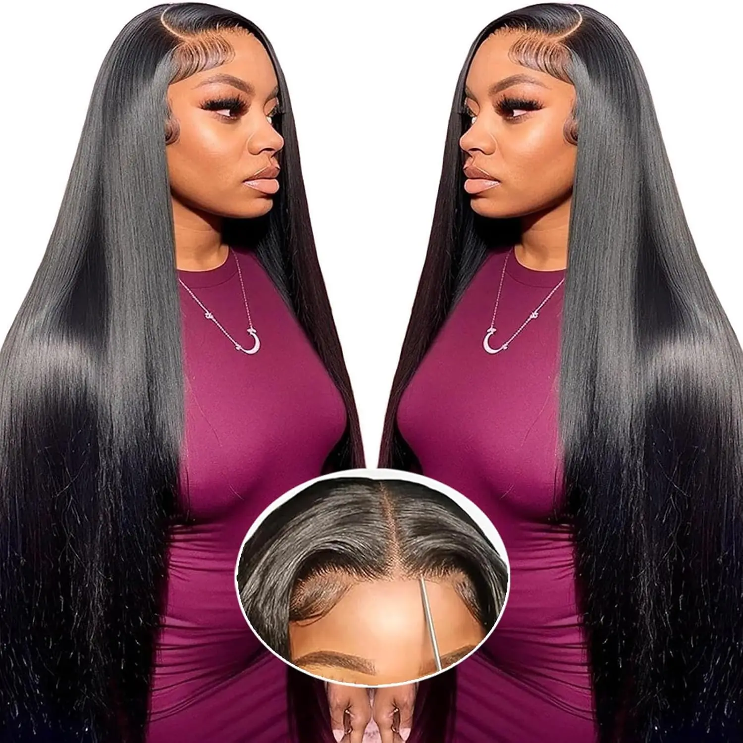 

Straight Lace Wigs Human Hair 220%Density 4x4 Lace Wigs for Women Pre Plucked with Baby Hair Transparent Glueless Brazilian Wigs