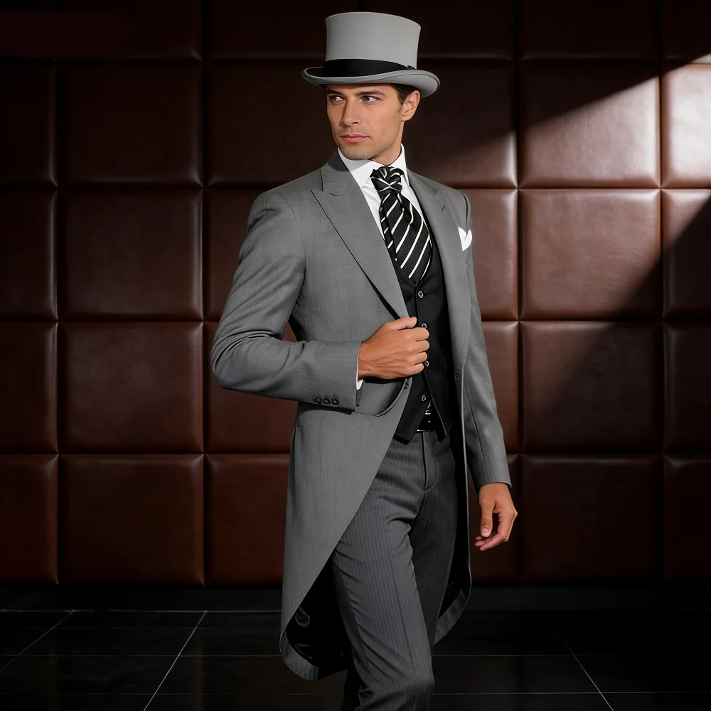 

Мужской пиджак из трех предметов с длинным хвостом, смокинг, костюм для курения для свадебной вечеринки, модная мужская куртка, пальто, повседневная официальная одежда