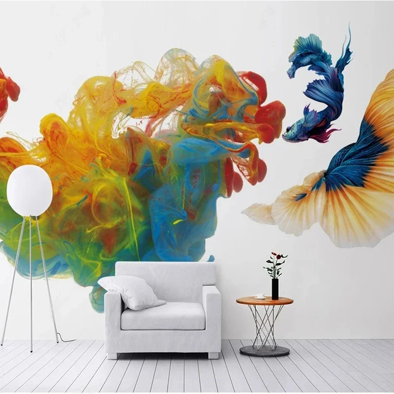 Custom Photo 3D Colorful Goldfish Mural Wall Painting for Bedroom Living Room Sofa Background Non-woven Embossed Wallpaper