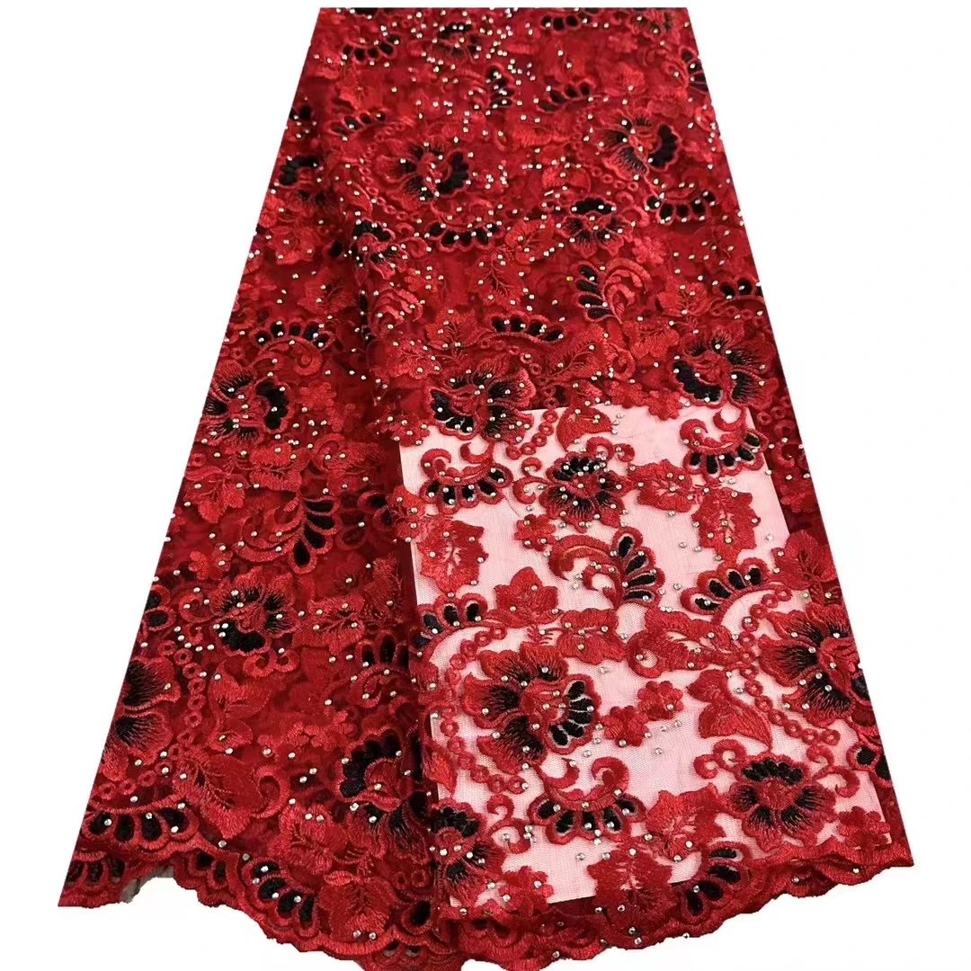 

New three-dimensional two-color water-soluble full embroidery lace hot drill, African high-end fashion cheongsam dress
