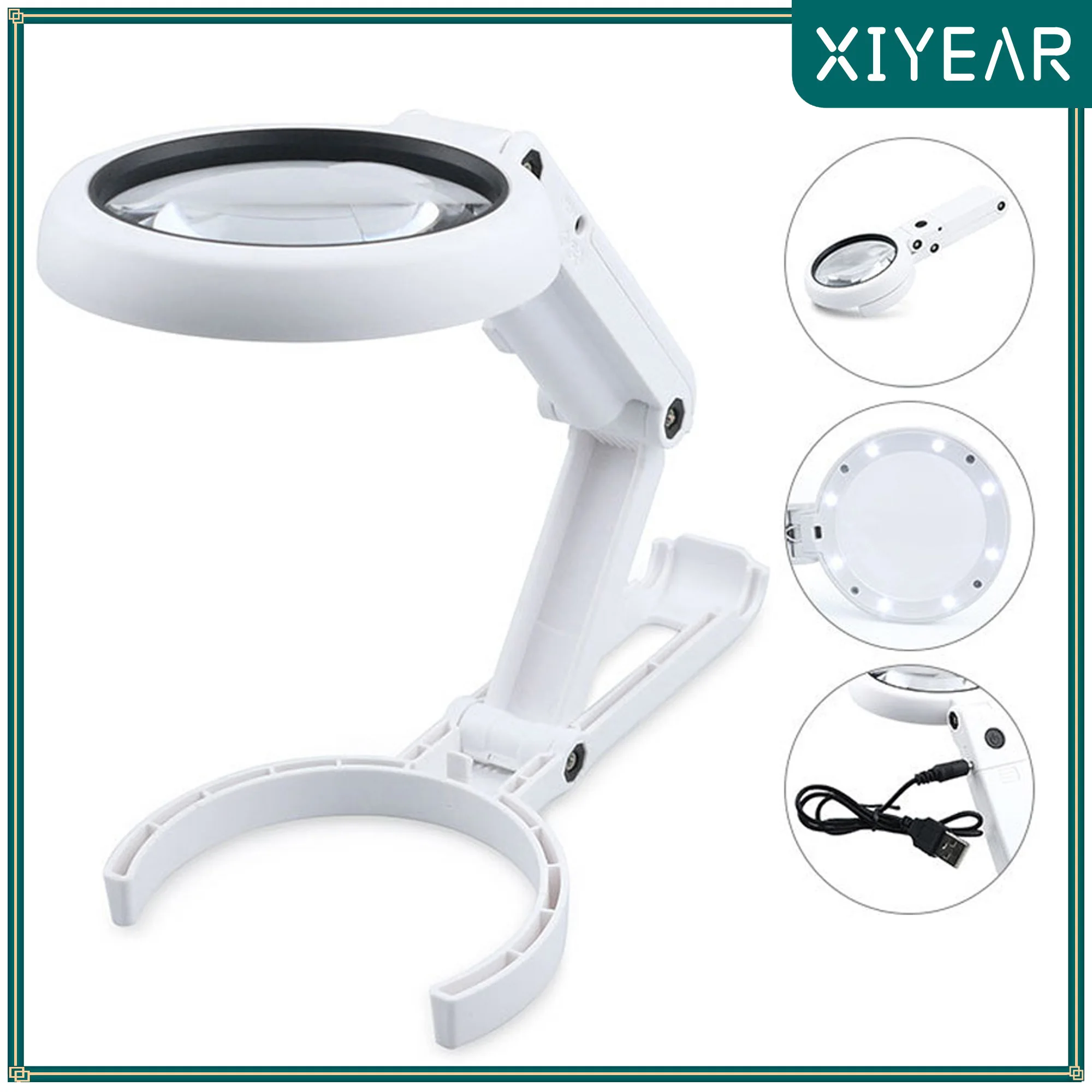 5X 11X Magnifying Glass With Light And Stand 2 Level Dimmable  Foldable Loupe Handheld Magnifying Glass For Seniors Reading