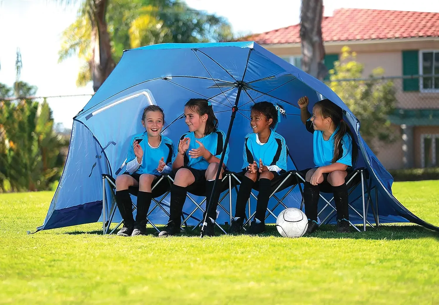 

SPF 50+ Sun and Rain Canopy Umbrella for Camping, Beach and Sports Events (8-Foot, Blue)