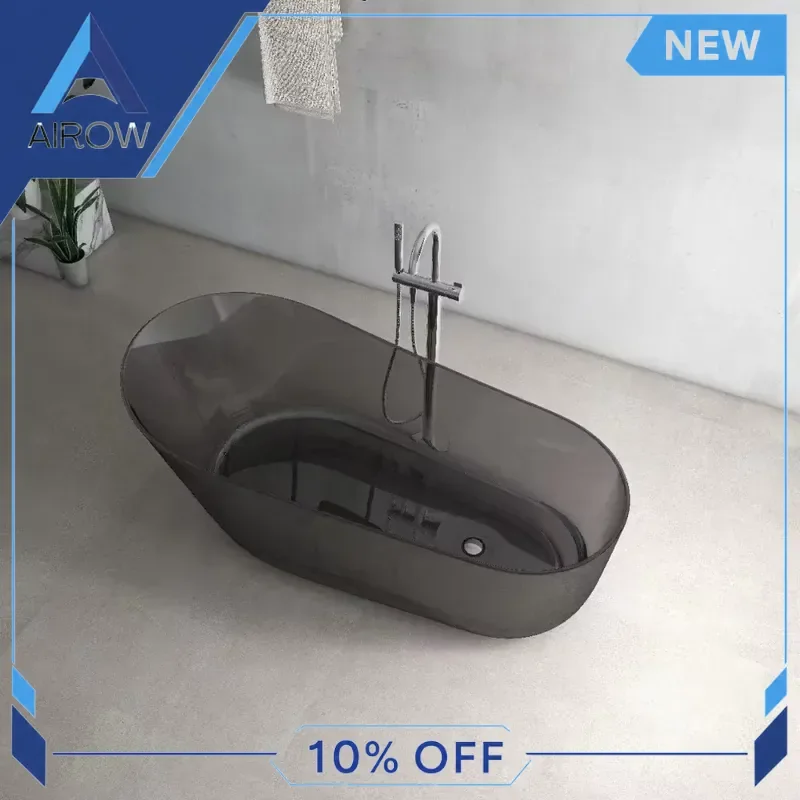 for Modern Transparent Acrylic Bathtub Freestanding Resin Soaking Tub with Drainer Luxury Bathroom Spa Home Decor Fixture