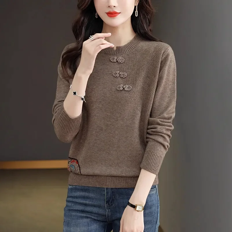 Suéter chino para mujer, abrigo nuevo para primavera, otoño e invierno, camisa de fondo para madre, jersey de talla grande, Top de punto para mujer 2026