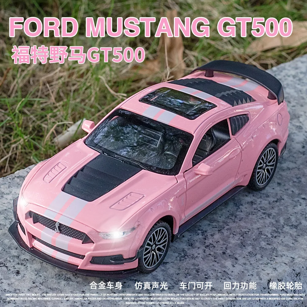 1:32 Ford Mustang Shelby GT500 wysokiej symulacji odlewane modele ze stopu metalu Model samochodu światło dźwiękowe Pull Back kolekcja zabawki na prezenty dla dzieci