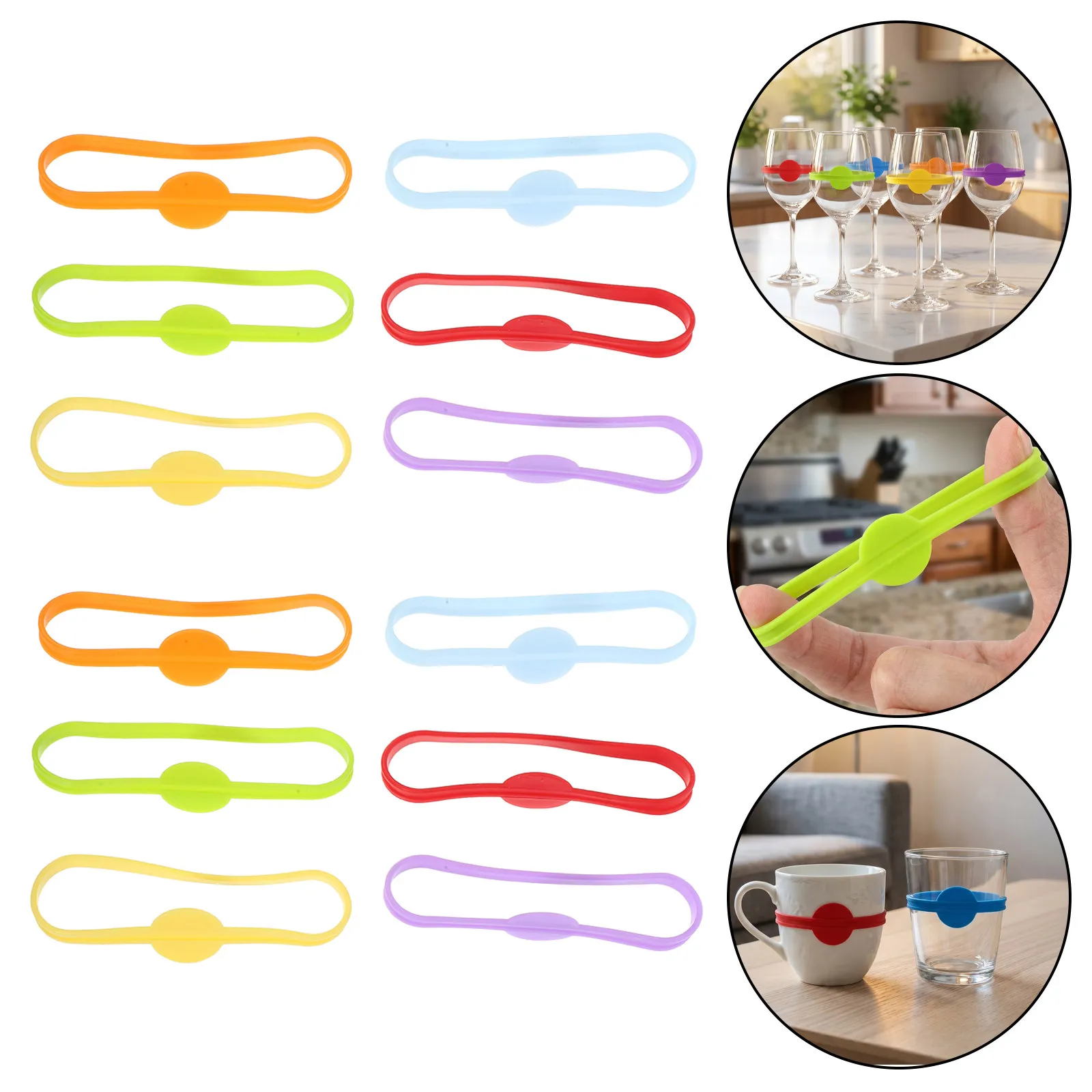 30Pcs Reusable Silicone Wine Glass Markers Drink Identification Bands Easy Stretch Bottle Marker Bands for Party Glasses Water
