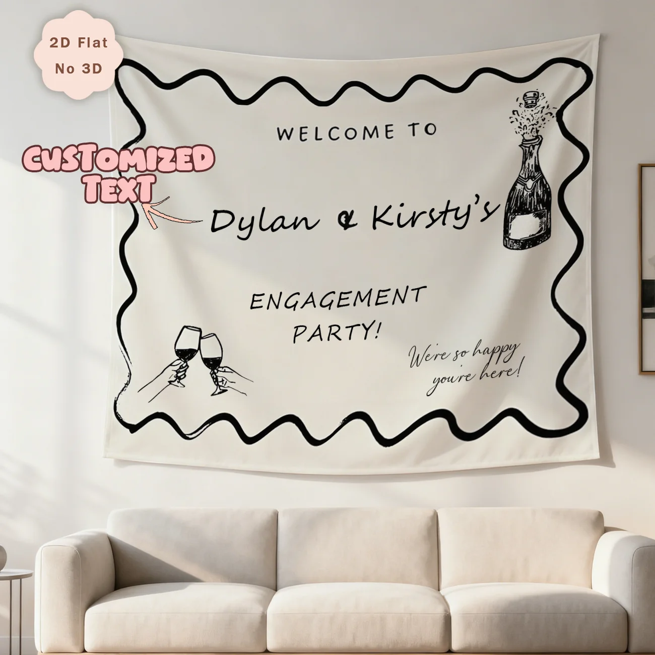 Custom Engagement Party Tapestry with Names, Personalized Couple Celebration and Wedding Shower Decor