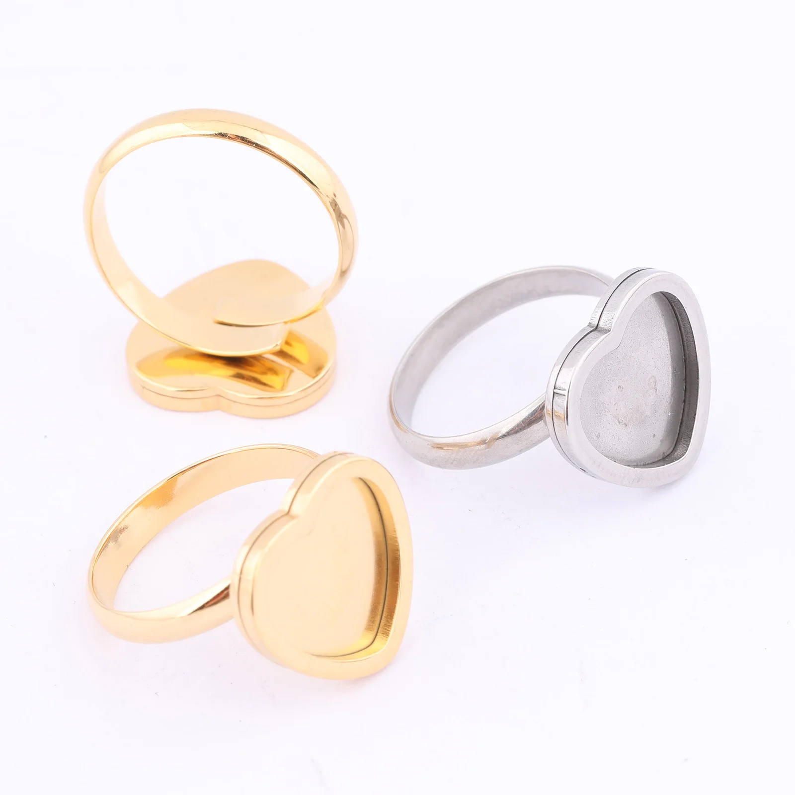5 sztuk ze stali nierdzewnej regulowane dopasowanie 12mm serce pierścionek kaboszonowy ustawienie podstawy Diy Fingerring Bezel Blanksfor tworzenia biżuterii