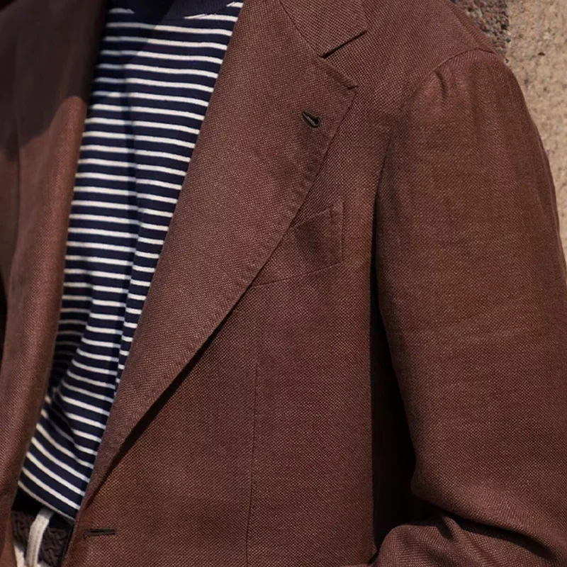 Summer Thin Retro Men's Breathable Linen Small Suit Italian Retro Slim Casual Blazer Trendy