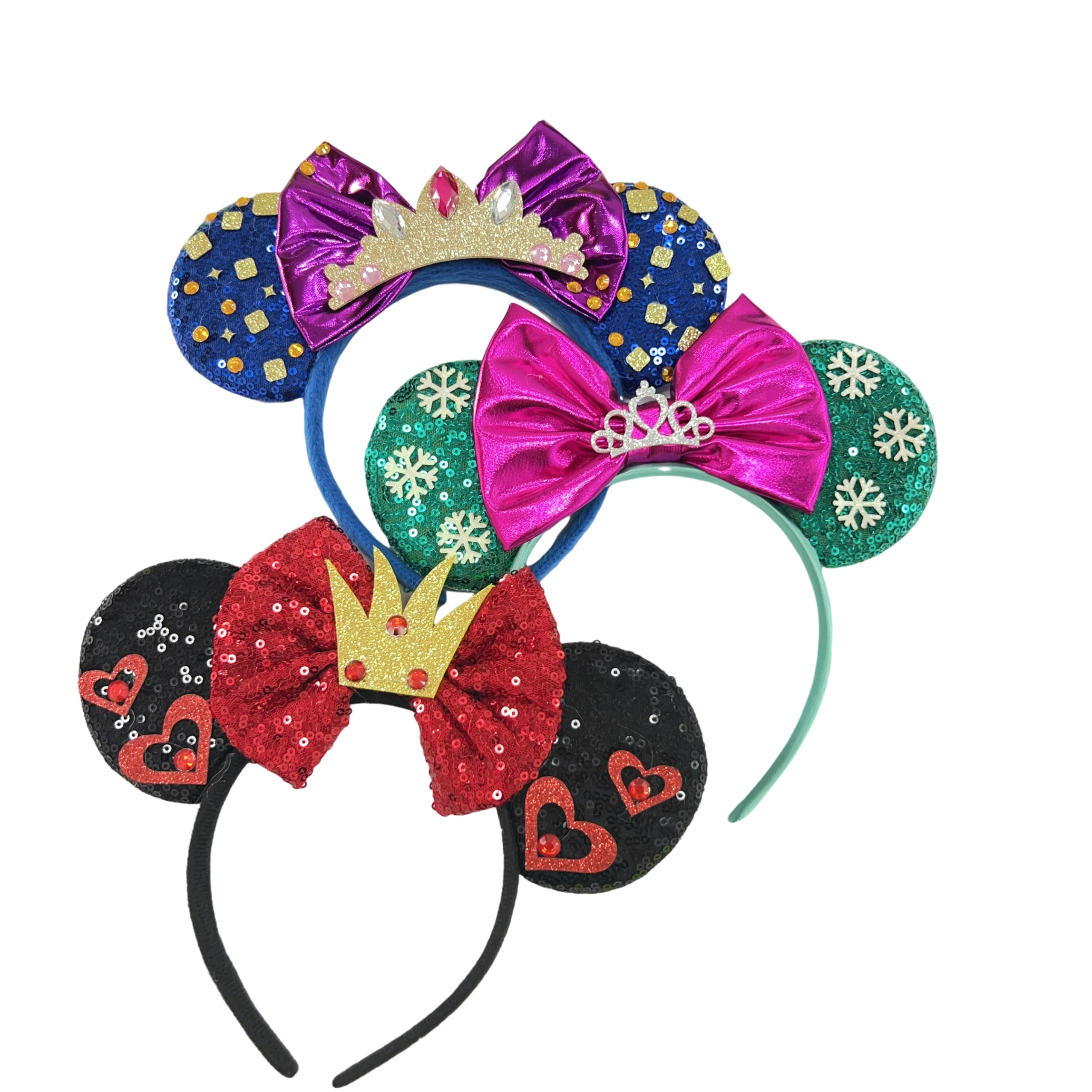 2023 Disney Castle Fireworks Mickey Ear Headband Sequins Bow Girl Cosplay Hairband Adult/Kid Party Gift Children Hair Accessorie