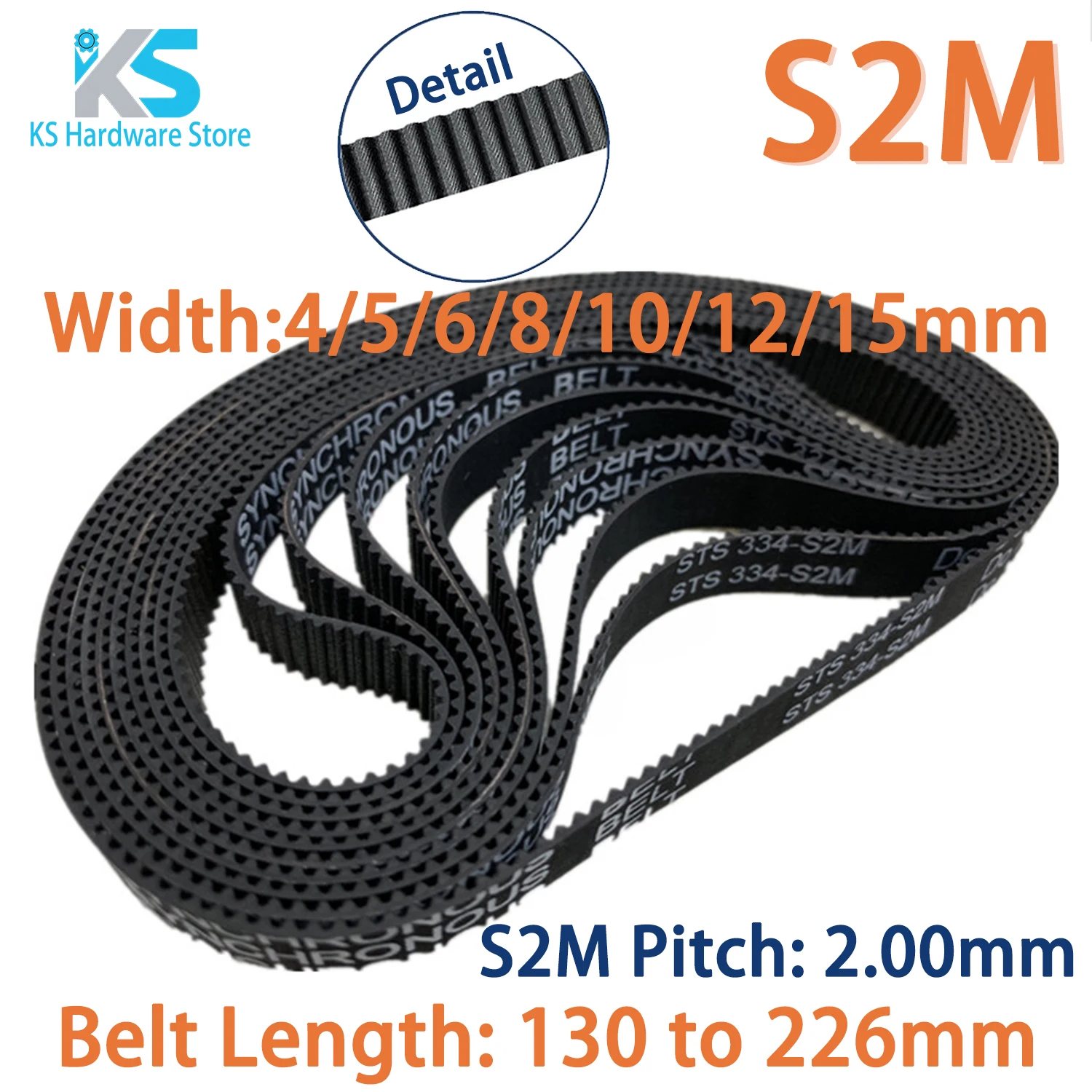 S2M Timing Belt Rubber Width 4/5/6/8/10/12/15mm Closed Loop Transmission 2M Perimeter 130 140 125 168 184 200 206 212 220 226mm