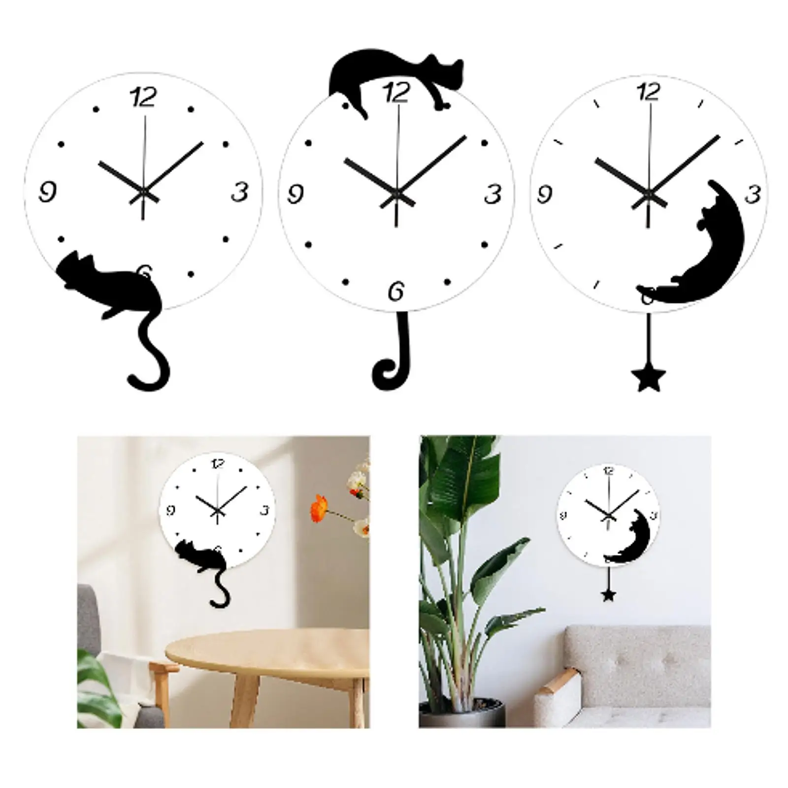 

Cat Wall Clock Decorative Clock Gift Adorable Non Ticking Modern Unique Decor for Home Study Room Kids Room Farmhouse Office