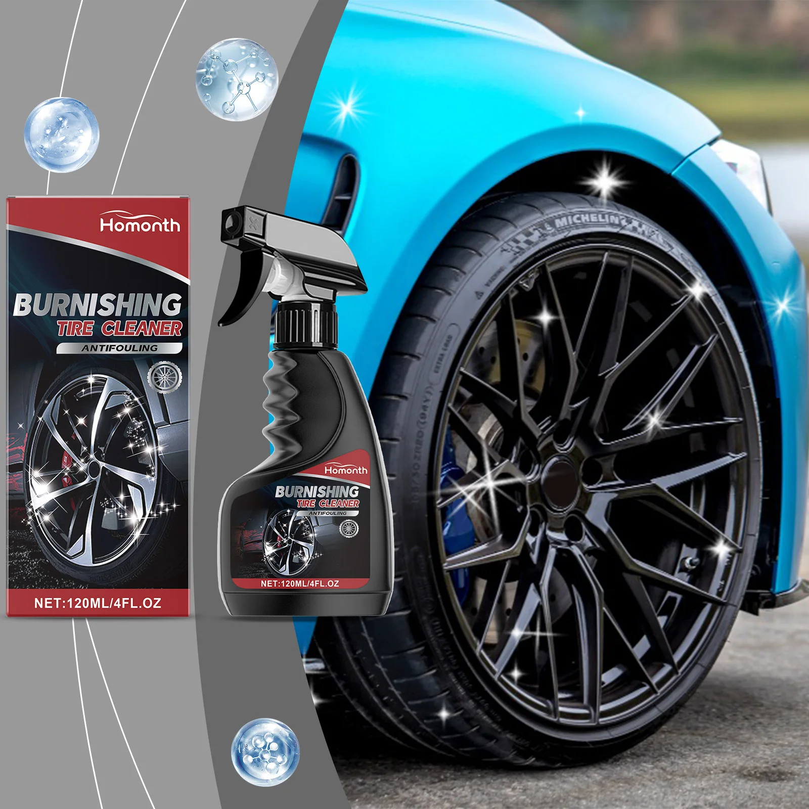 

Car Tire Stain Remover Spray - Removes Dirt Grime Restores Shine Forms Protective Layer Tire Brightening Maintenance