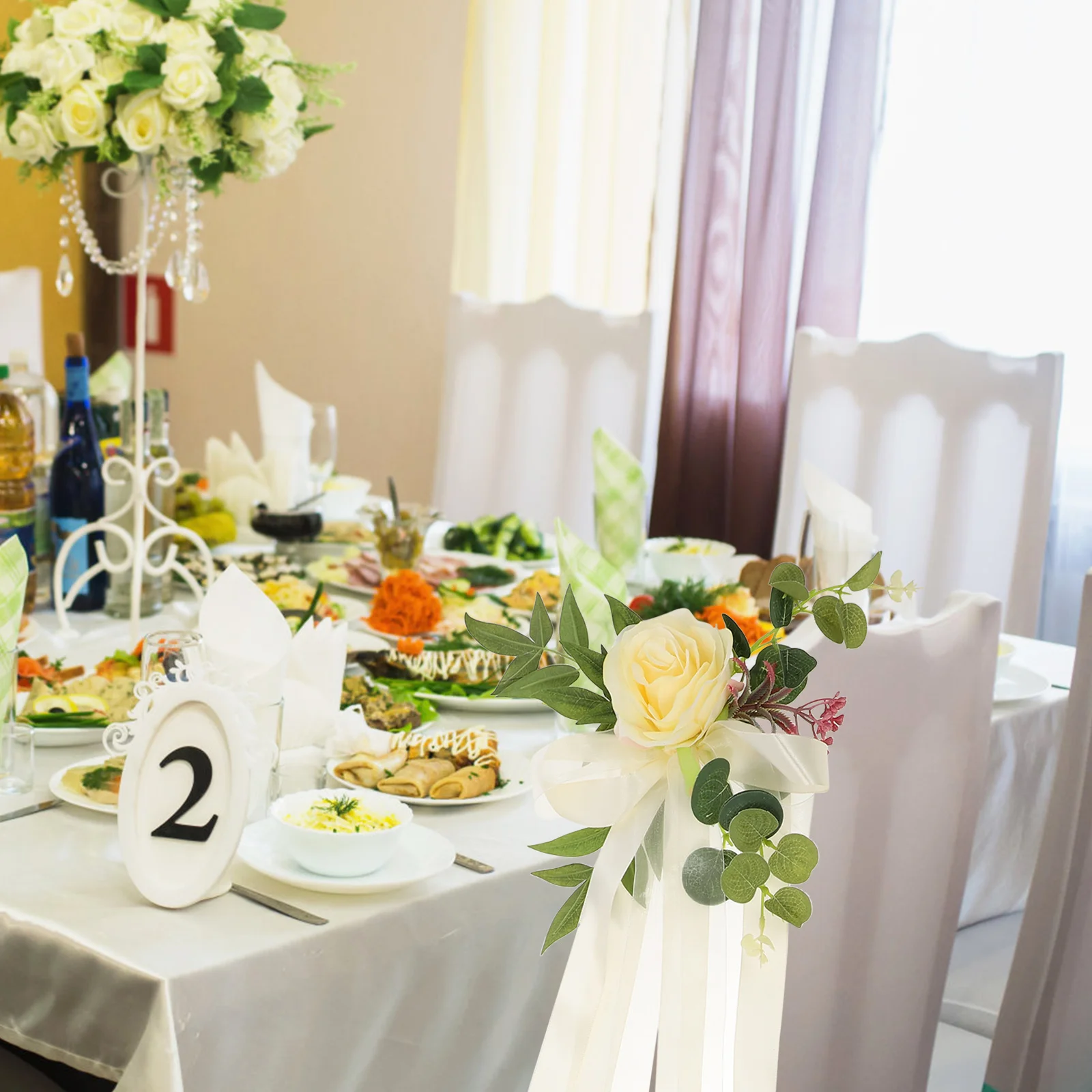 

Wedding Chair Flower Silk Polyester Delicate Chair Back Decoration for Party Banquet Wedding Aisle Floral Decor