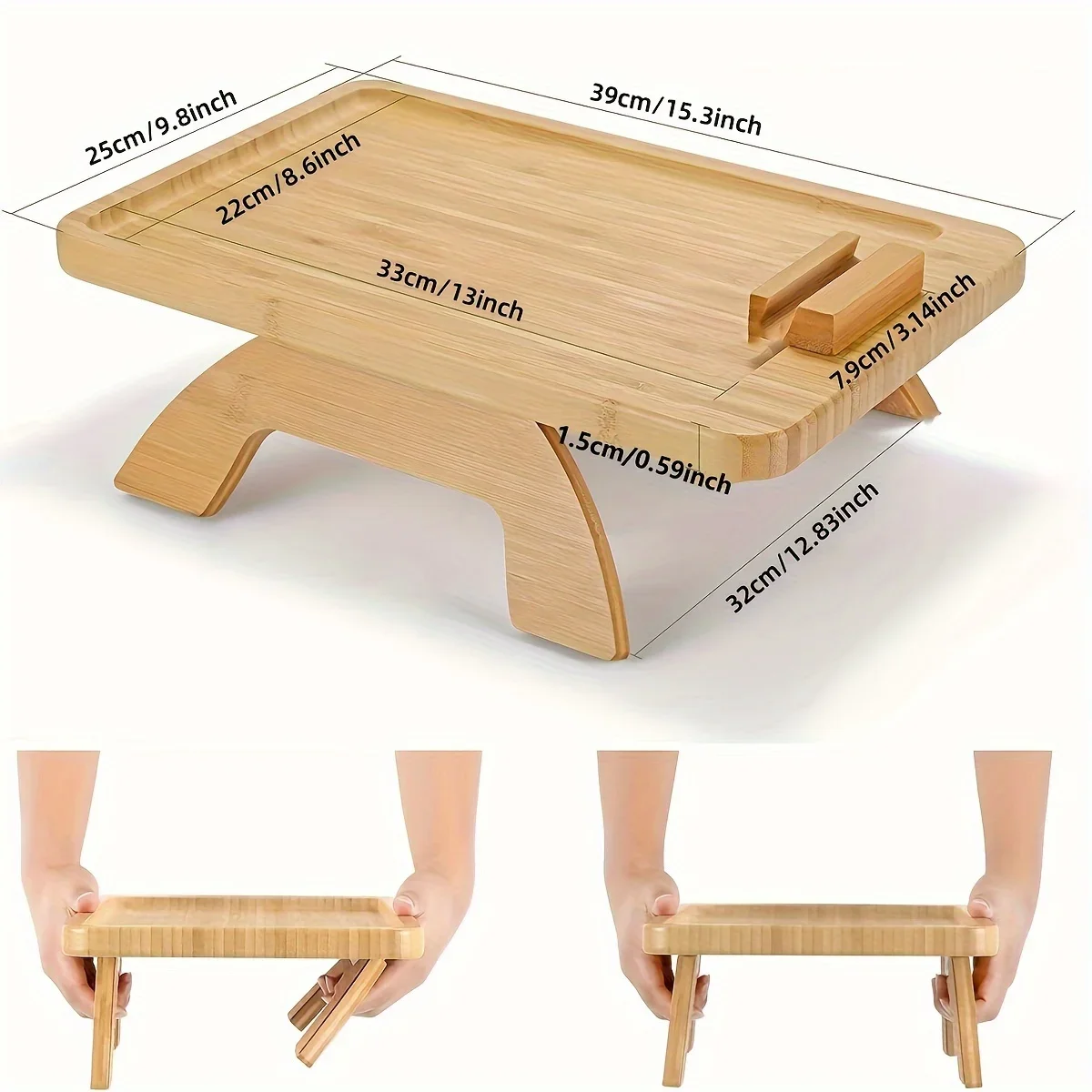 Sofa Tray Table Couch Armrest Trays Wood Phone Holder 360° Rotating Clip-On Practical TV For Remote Control Drink Home Decor